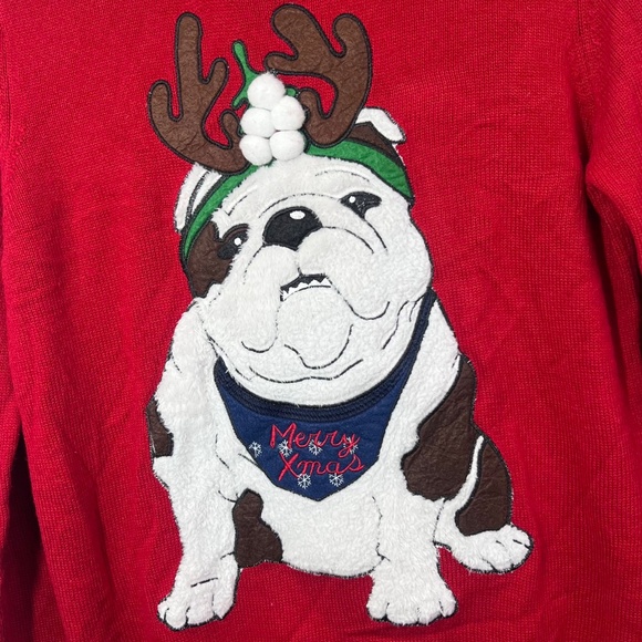 🎄|•POOF•| Merry Christmas Adorable Bulldog Sweater Size Large - Picture 2 of 5